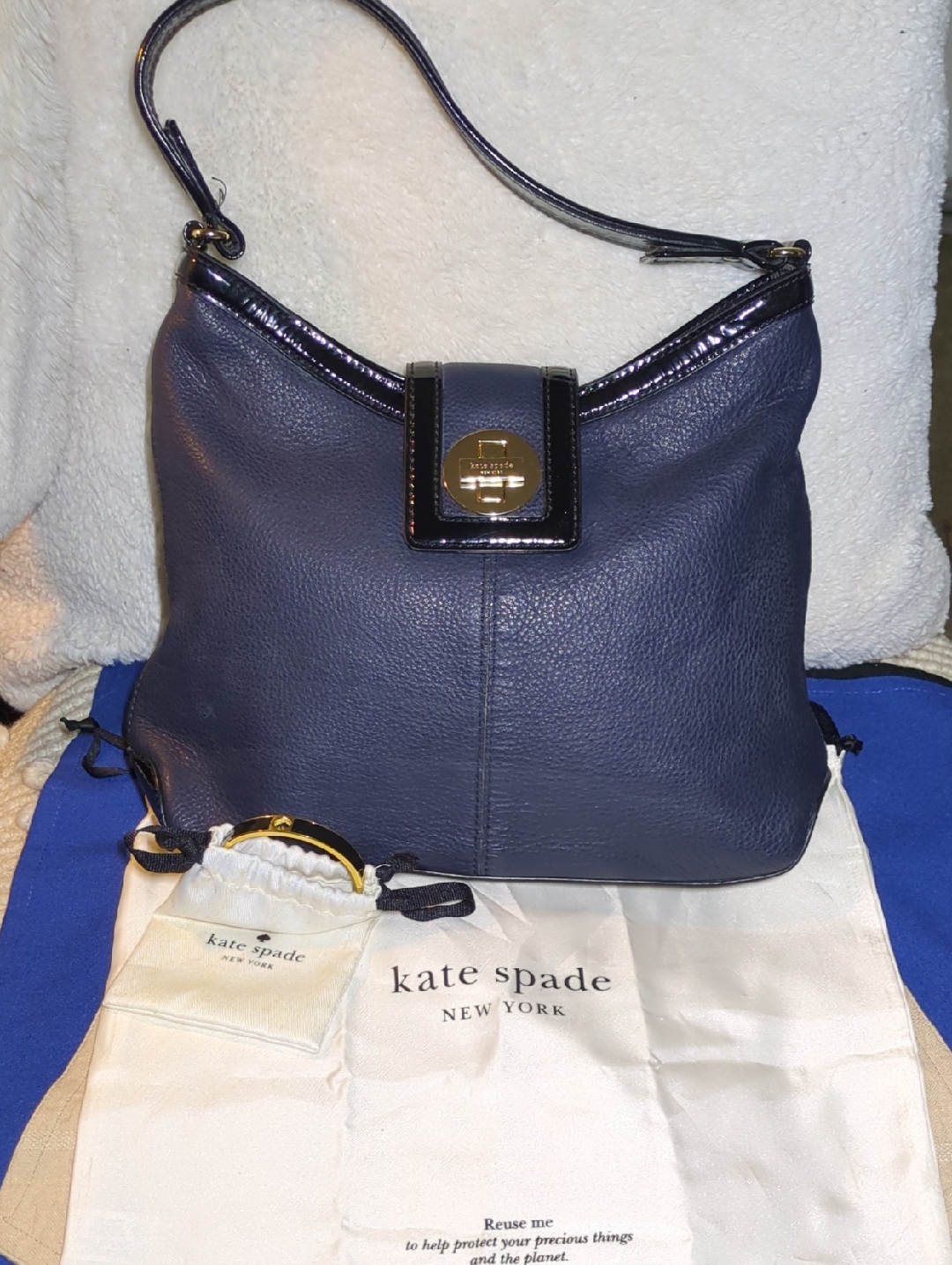 Kate Spade Pebbled Leather Midnight Blue Hobo Shoulder Bag & Kate Spade Bracelet